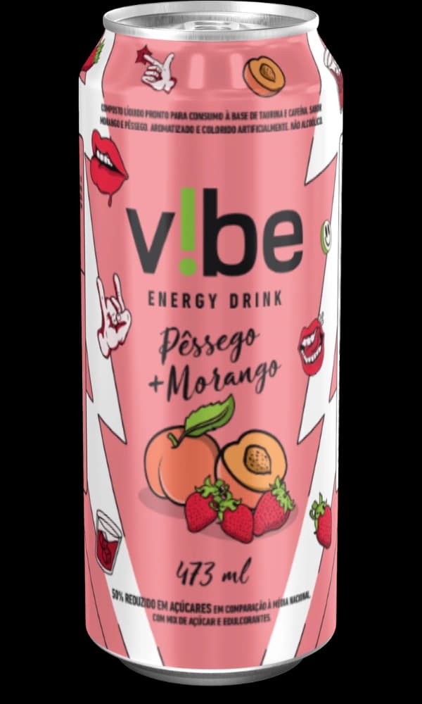V!be Pêssego + Morango, 473 ml